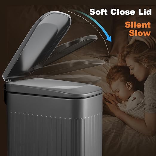 TrashAid Small 1.6 Gallon Stainless Steel Trash Can with Removable Inner Bucket, Grey, Hands Free Step Pedal Design