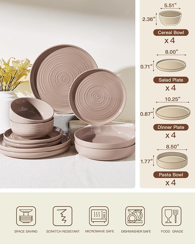 Stoneware Dinnerware Sets with Pasta Bowls, Service