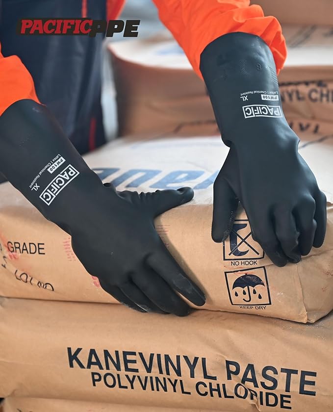 PACIFIC PPE 2 Pairs Chemical Resistant Gloves, Heavy Duty Industrial Rubber Gloves, Resist Acid, Alkali and Oil, 12.6", XX-Large