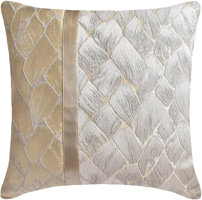 The HomeCentric King/Queen/Twin Ivory & Gold Decorative Full 68"x18" Bed Runner with Pillow Cover, Patchwork, Quilted, Jacquard Foil Bed Scarf on Jacquard Fabric - Spinzar