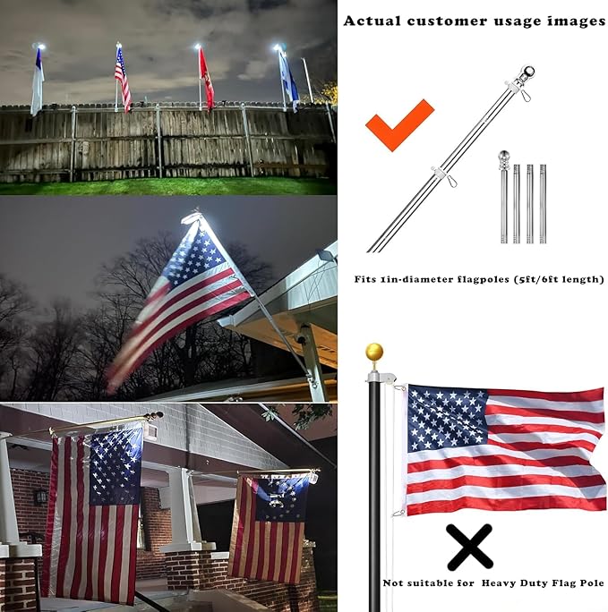 Solar Flag Pole Light, Bright White 6000k Flagpole Light Upgrade Solar Powered