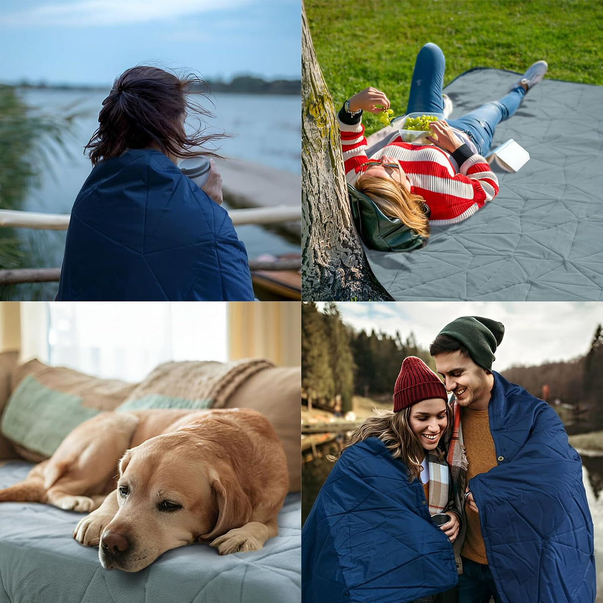 Outdoor Waterproof Blanket, Foldable Fleece Stadium Blanket for Outdoor Sports Event, Camping, Concerts, Car, Pet, Picnics - Windproof, Wearable, Machine Washable 80" x 58"