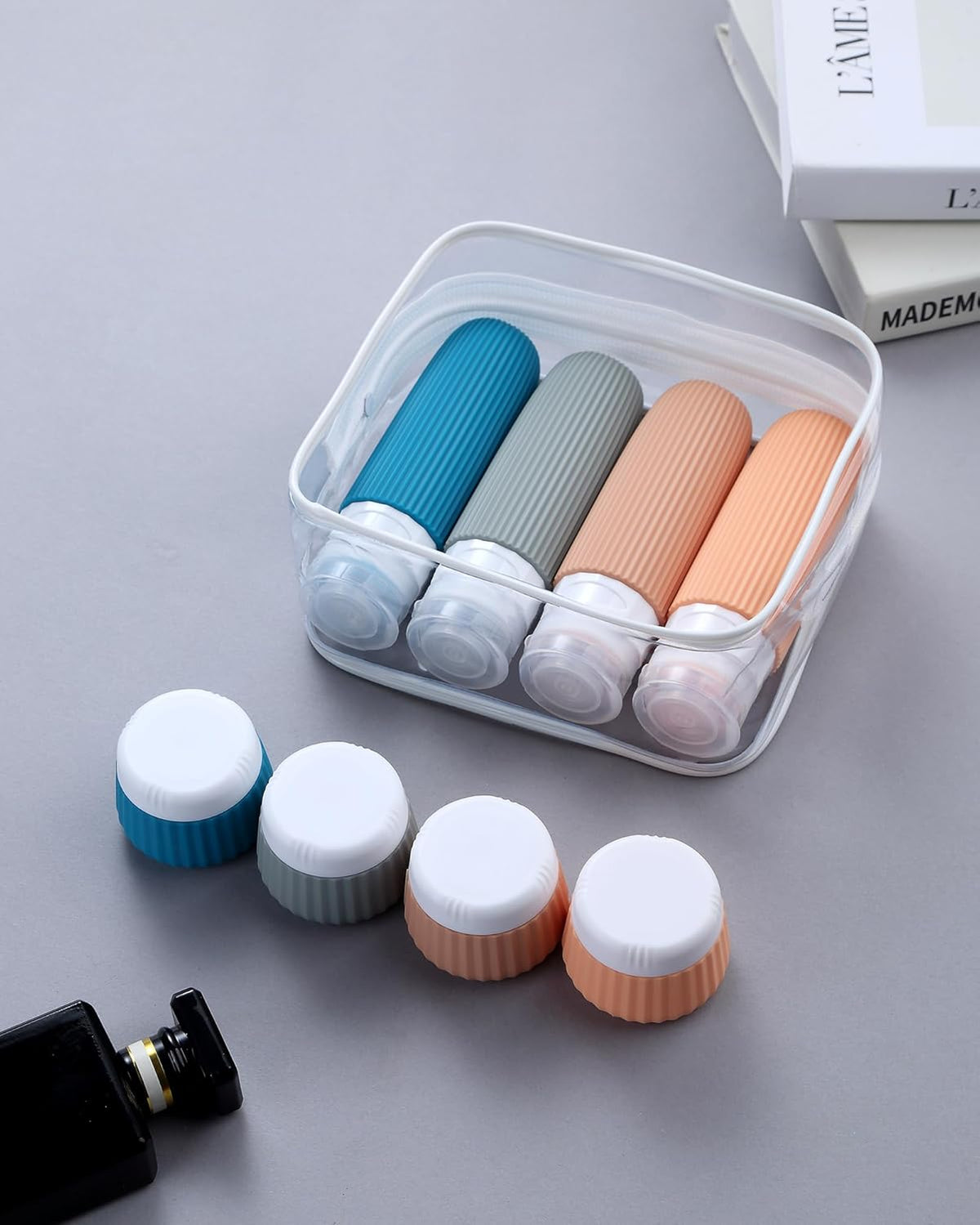 Travel Bottles for Toiletries 8 Pack, Tsa Approved Travel Size Toiletries 3 oz, Travel Containers for Toiletries, with Clear Bag, Leak Proof Silicone Squeezable Travel Essentials Creams Jars