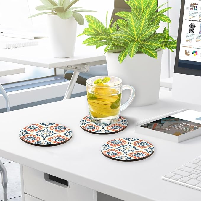 Seamless Asian Traditional Patterns Round Drink Coaster Set of 4 Heat Resistant
