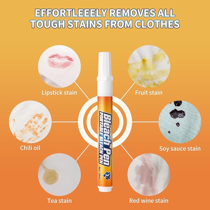 Bleach Pen,Bleach Pen for Clothing,stain remover pen,More effective stain removal,Travel Size Toiletries,Travel Essentials,Travel Accessories,Instantly Remove New Stains(2pcs)