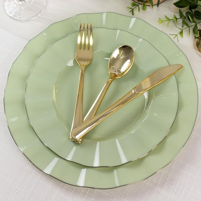 Efavormart 10 Pack | Sage Green 9" Round Plastic Dessert Salad Plates,