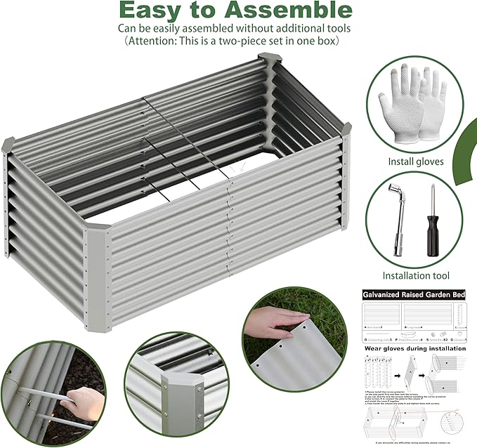 4x2x2ft Raised Garden Bed Kit, Galvanized Planter Garden Boxes Outdoor