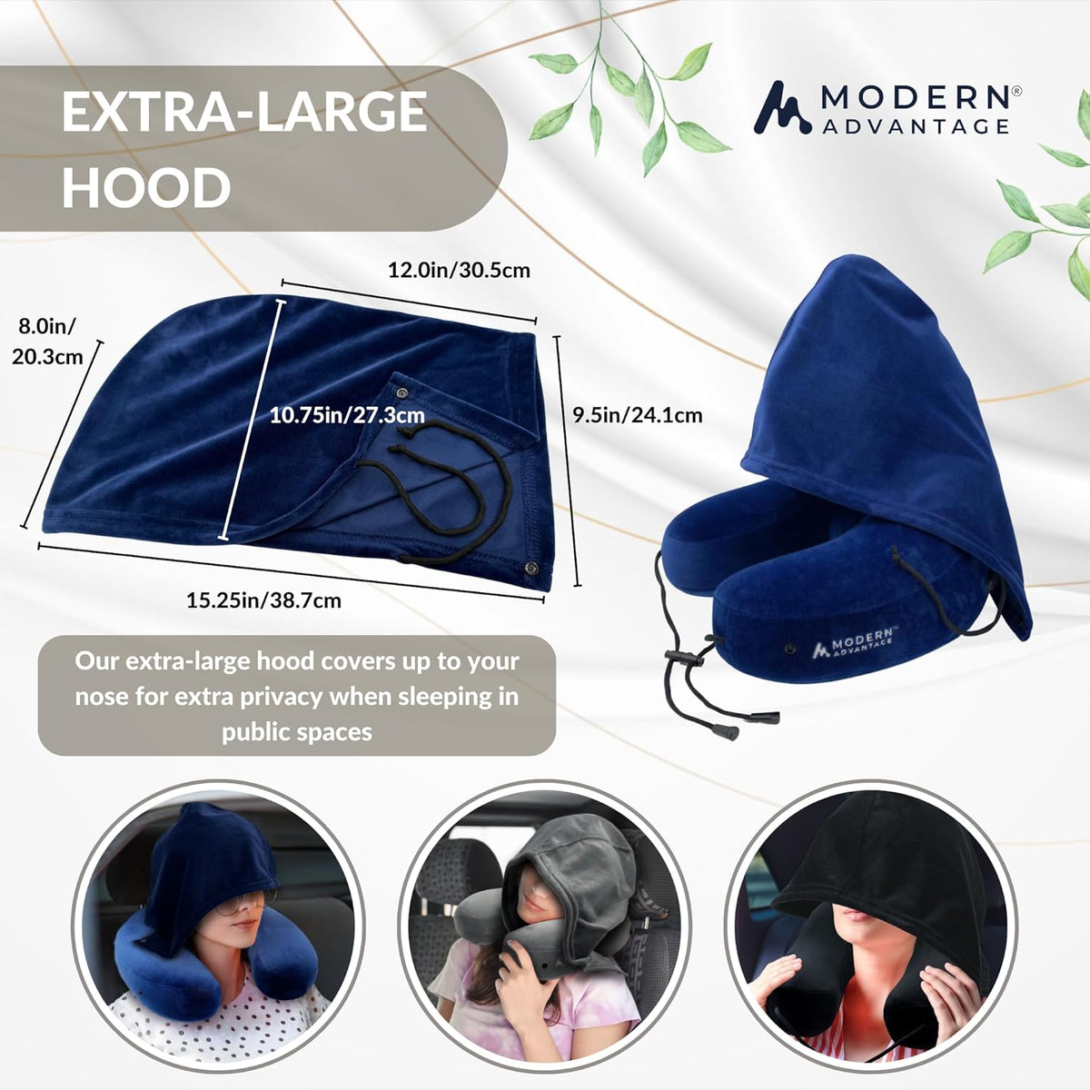 Modern Advantage Inflatable Travel Pillow for Airplanes – Hooded Neck Pillow with Adjustable Support – Comfortable, Compact & Travel-Friendly – Perfect for Sleeping on Long Flights (Blue)