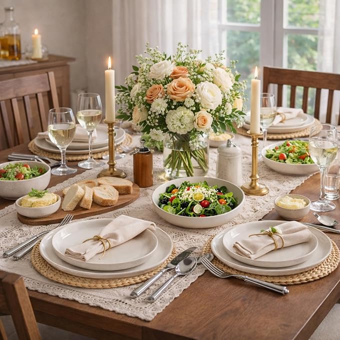 AmorArc Dinnerware Sets for 4, 12 Pieces Ceramic Plates and Bowls Set | Scratch