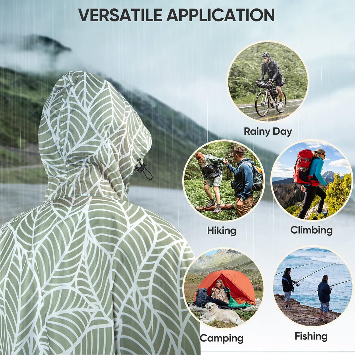 PTEROMY Hooded Rain Poncho for Adult with Pocket, Waterproof Lightweight Unisex Raincoat for Hiking Camping Emergency