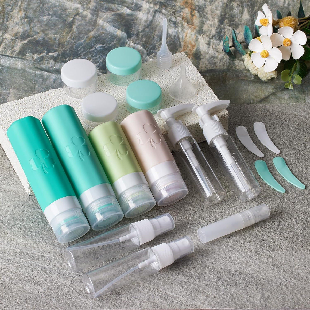 INSFIT Travel Bottles for Toiletries 23pack, TSA Approved Travel Size Toiletries, Airplane Essentials for Creams, Shampoo, Cosmetic Liquids
