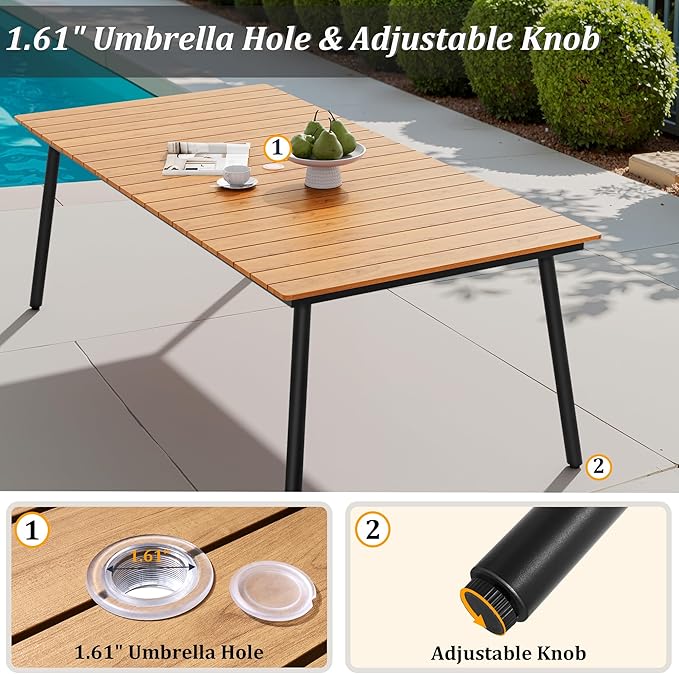 83" Patio Outdoor Dining Table for 6-8, Weather-Resistant Wood-Grain Top