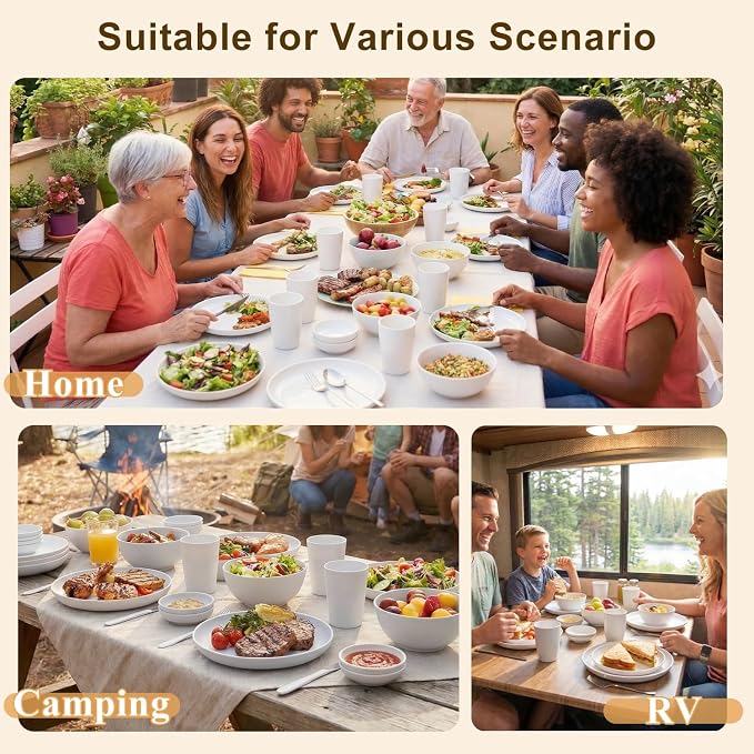 Dinnerware Sets for 8, Wheat Straw Plate and Bowl Set, Unbreakable Kitchen Set