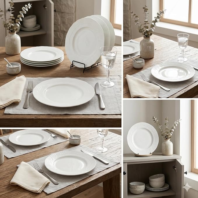 10 Inch Porcelain Dinner Plates Set of 4, Dishwasher safe, Microwave safe
