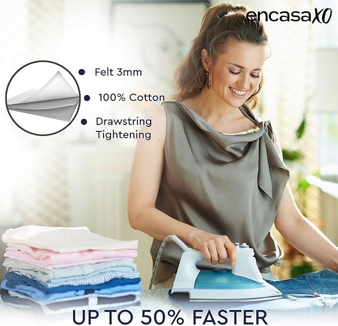 Encasa XO Ironing Board Cover and Pad 28"x12" - Thick 3mm Felt Padding, Drawstring Tightening & Lock, Easy Fit, Scorch & Stain Resistant, Fits Mini Ironing Board - Daisy Grey