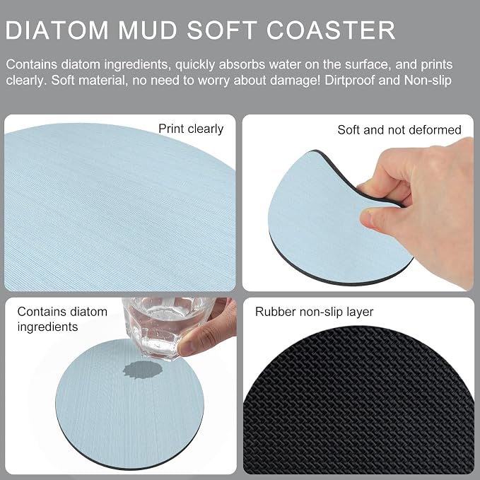 Sky Blue Thin Lines Coasters Set of 2, Absorbent Coasters