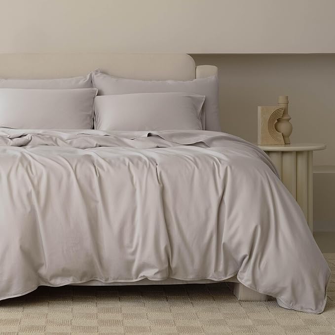 Double Stitch Cotton Tencel Duvet Cover - Queen Size Comforter Cover, Luxury & Soft Eucalyptus Lyocell Bedding Set for Hot Sleepers, Cooling & Breathable, Button Closure, Winter Sky, 90"x90"