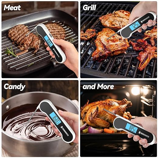 0.5 Sec Instant Read Meat Thermometer Digital with ±0.5℉ Precision, Food Thermometer for Cooking Kitchen Gadgets, Oven Grill Candy BBQ Essentials Accessories, Gifts for Him Dad Men Birthday, White