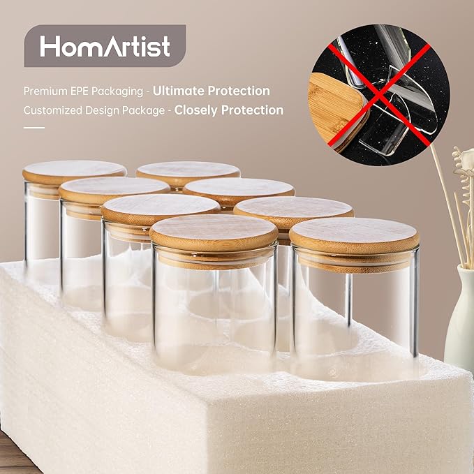 Extra Large Square Glass Flour & Sugar Storage Containers with Airtight Lids, 168oz & 84oz - 2 Pack Glass Jars with Bamboo Lids, Air tight Pantry Food Storage Containers for Cereal, Pasta, Rice