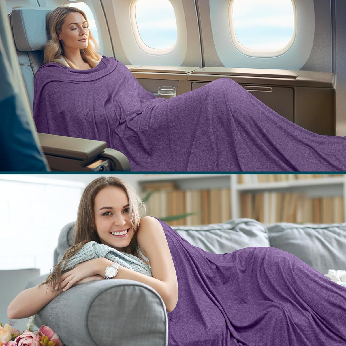 PAVILIA Travel Blanket Airplane Compact with Bag, Soft Packable Plane Blanket Kids Adults, Portable Camping Flight Essentials, Travelers Gifts Accessories, Luggage Backpack Strap, 65x40 Purple