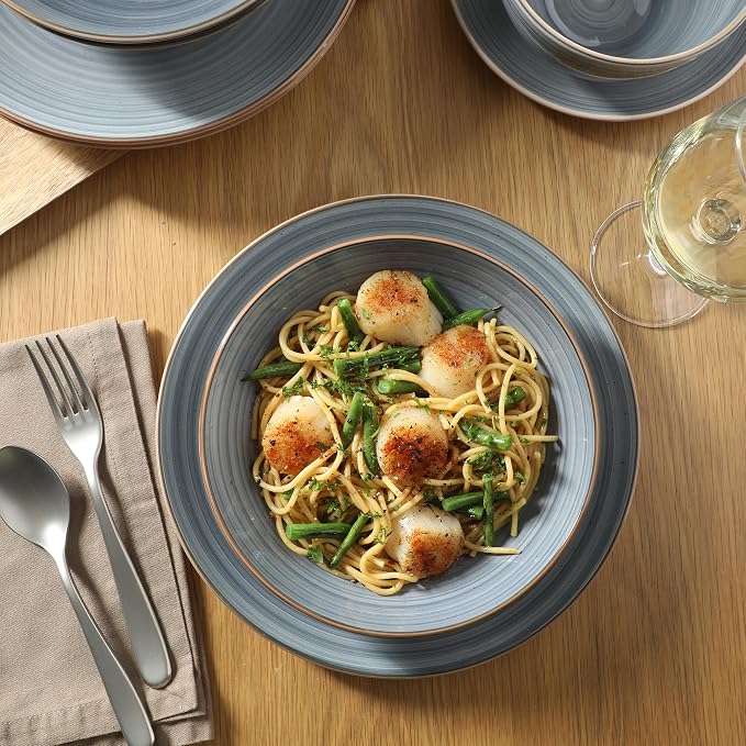 Gibson Home Stonebury 16 Piece Plates and Bowls Blue Dishes