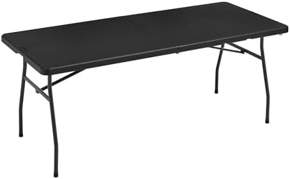 Amazon Basics Heavy Duty Portable Folding Table, 6 ft, Indoor & Outdoor, Fold-in-Half Design with Carrying Handle, for Events, Easy Folding and Storage, Black