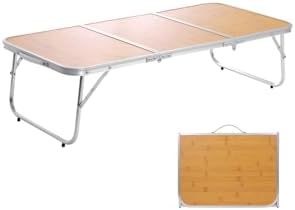 Moosinily Mini Small Camping Table 3FT Folding Picnic Table Foldable Low Camp Table Portable Short Aluminum Outdoor Short Floor Beach BBQ Yellow 35.2×15.7 inch