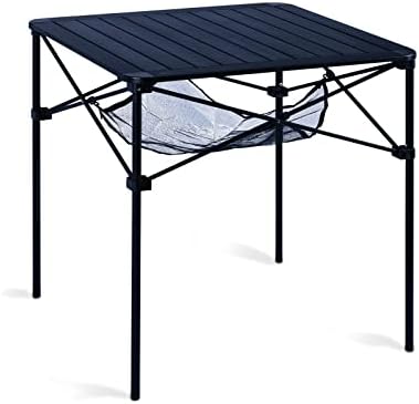 iClimb Lightweight Stable Alu. Folding Square Table Roll Up Top (Black, L)