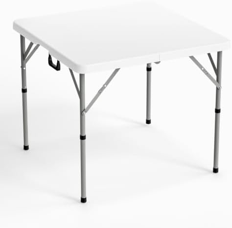 VINGLI 34" Fold in Half Square Table, Bi-Folding Commercial Portable Plastic Dining Table for Kitchen Outdoor Party Wedding Event, White