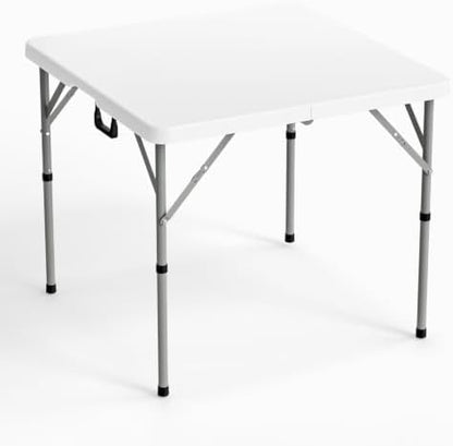 VINGLI 34" Fold in Half Square Table, Bi-Folding Commercial Portable Plastic Dining Table for Kitchen Outdoor Party Wedding Event, White