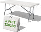 Folding Table 6 Foot - Heavy Duty 330LBS Capacity, Sturdy & Foldable Design with Safety Lock - Portable Tables Folding for Camping, Party, Indoor & Outdoor Use, 2 Pack