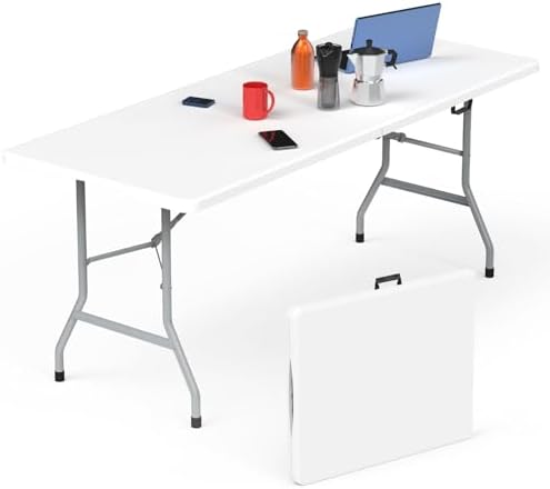HLPB Folding Table 6 ft, Foldable Camping Table with Handle & Safety Locks