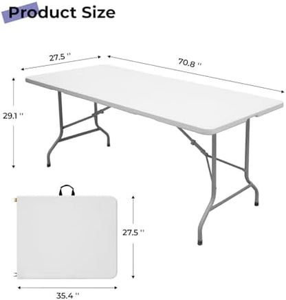 6ft Folding Table, Portable Heavy Duty Plastic Table for Party, White