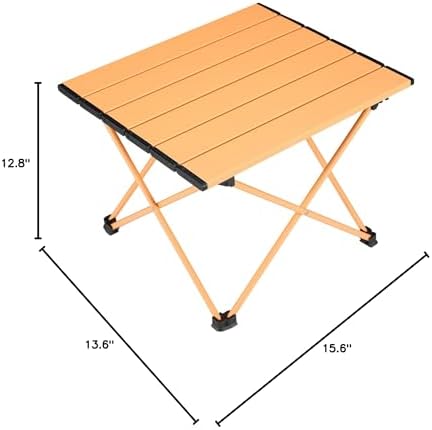Tesouro Portable Camping Table,Folding Side Table Aluminum Top for Outdoor Cooking, Hiking, Travel, Picnic (Apricot-Small)