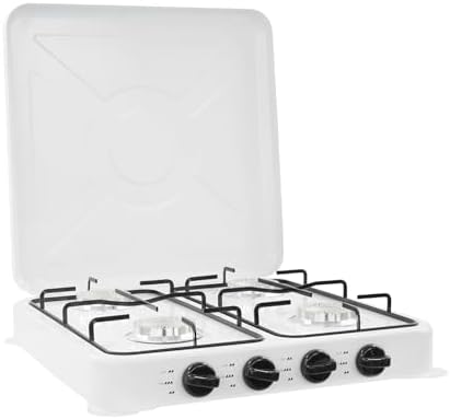 4-Burner Natural Gas Stove, Portable Camping Stove with Pressure-reducing Valve & Wind Guards for RV, Apartment, Outdoor Cooking, Dual Fuel Stove with LPG & NG Compatibility - White