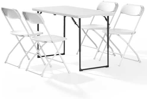 4FT Folding Table with 4 Pack Folding Chair, Foldable Picnic Table with Adjustable Height and Plastic Foldable Chairs for Weddings, Camping, RV Travel, Parties, BBQs, and Indoor Use, White