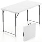SKONYON 4 Foot Folding Table Heavy Duty Portable Fold-in-Half Plastic Utility Table Small Indoor Outdoor Adjustable Height Folding with Carrying Handle, Camping and Party, Portable White