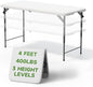 Folding Table 4 Foot - 3-Position Adjustable Height, Heavy Duty 400 lbs Capacity - Portable Tables Folding for Camping, Party, Indoor & Outdoor Use, 10 Pack