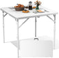 34" Square Folding Table, Plastic Card Table with Carrying Handle, Fold-in-Half Utility Portable Dining Tables Indoor Outdoor for Kitchen, Party, Picnic, Camping, Office, Wedding, White