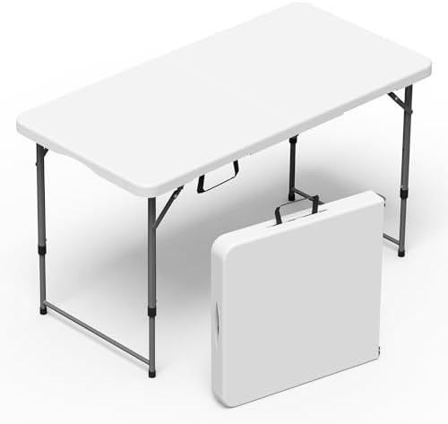 VSOAEIL 4 FT Folding Table,Small Plastic Foldable Table Adjustable Height