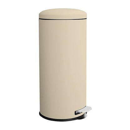 8-Gallon Trash Can, 30 Liter Stainless Steel Garbage Can, Round Trash Can with Lid, Slim Garbage can Featuring a Removable Inner Liner (Cream, 30L-Round)