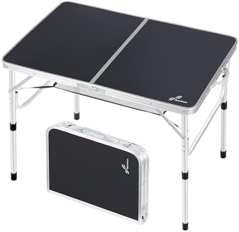 Sportneer Folding Table: Adjustable Height Camping Essentials 35.4" L x 23.6" W 2 Height with Mesh Layer - Compact & Portable Small Folding Table for Outdoor Camp Garden Picnic BBQ Dining Cooking
