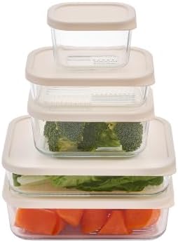 Glass Food Storage Containers with Lids - 10 Piece - 3 x 25.4 oz & 2 x 57.5 oz Glass with BPA-Free Leak Resistant Stackable Lids - Microwave, Oven & Dishwasher Safe - Ideal for Meal - Vanilla Mist