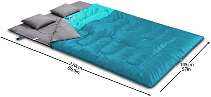 oaskys Double Sleeping Bag for Adults with 2 Pillows - Queen Size XL Waterproof Sleeping Bag for All Season Camping Hiking Backpacking 2 Person Sleeping Bags for Cold Weather & Warm