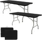 Set of 2 Folding Table 5 FT Camping Table Portable Heavy Duty Plastic Rectangular Outdoor Dining Table Steel Legs Fold-in-Half with Carrying Handle for Indoor,Picnic,Party,Wedding,Events(Black)
