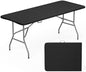 FDW | 6FT Folding Table | Black Wood Grain | Portable Plastic Table