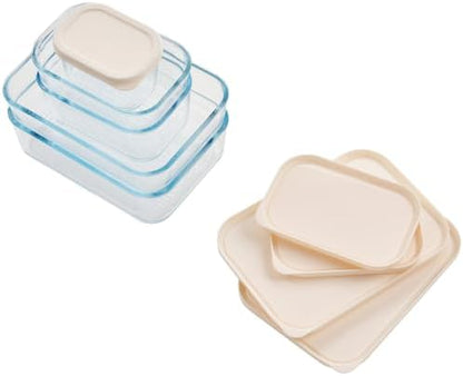 Glass Food Storage Containers with Lids - 12 Piece - 3 x 10.5 oz, 1 x 26.5 oz & 2 x 40.57 oz Glass with BPA-Free Leak Resistant Stackable Lids - Microwave, Oven & Dishwasher Safe - Vanilla Mist