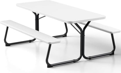 6 FT Picnic Table with Attached Benches, Outdoor Picnic Bench Table for 8 People, Heavy Duty Steel Frame, 600 LBS Weight Capacity, Patio Dining Table for Backyard, Park, Garden, School