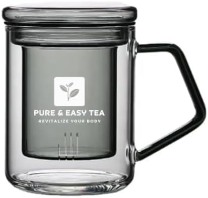 Glass Tea Infuser Mug with Lid - Modern Borosilicate Filter Steeping Cup, Plastic-Free, Purest Brew for Loose Leaf Lovers, 400 mL/13.5 oz