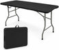 HAISIWLKJ Folding Table 6 FT Lightweight Camping Table Black Portable Plastic Rectangular Outdoor Dining Table Steel Legs Fold-in-Half with Carrying Handle for Indoor,Picnic,Party,Wedding,Events